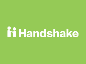 Handshake logo on green background